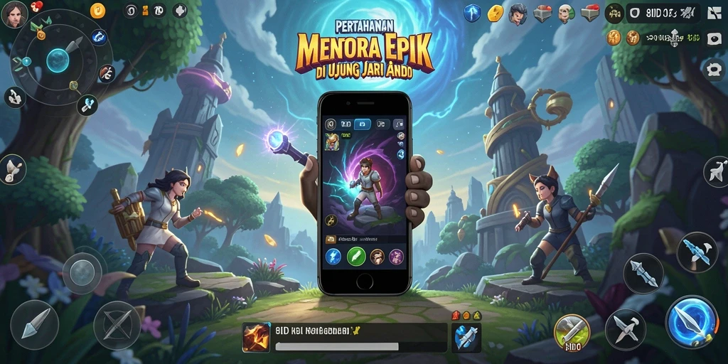 Tampilan menara yang megah dalam aksi Tower Defense.