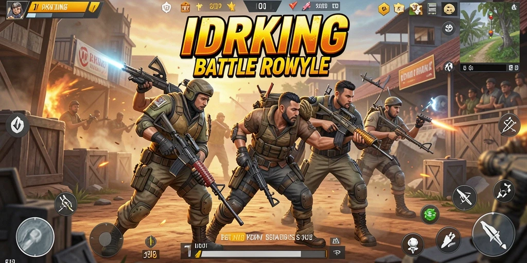 Screenshot permainan <strong>IDRKING</strong> dengan aksi Battle Royale yang mendebarkan.