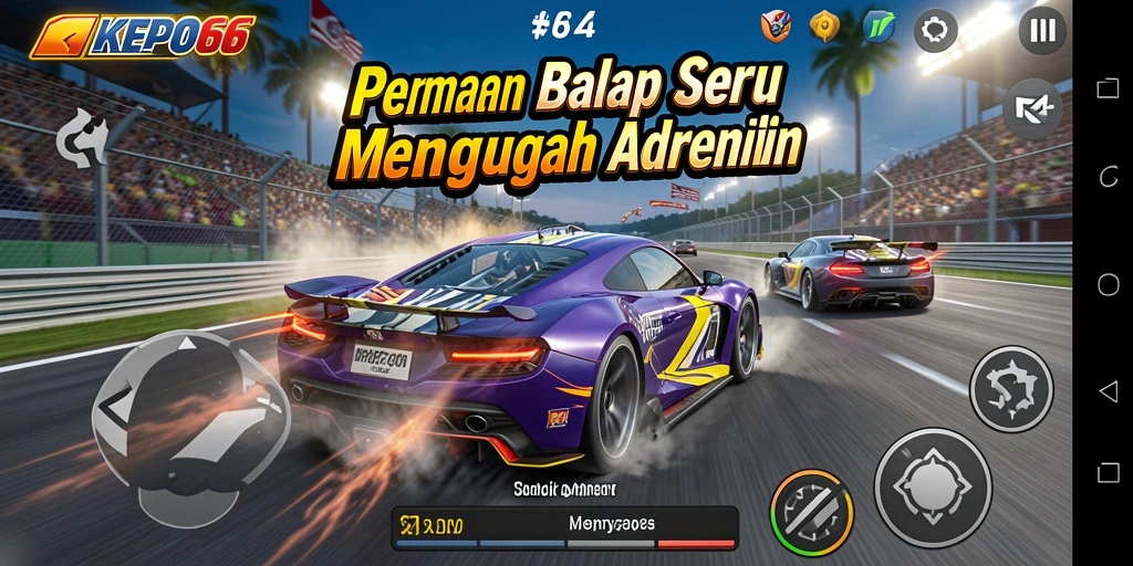Tampilan gameplay seru dari KEPO66 saat balapan di lintasan.