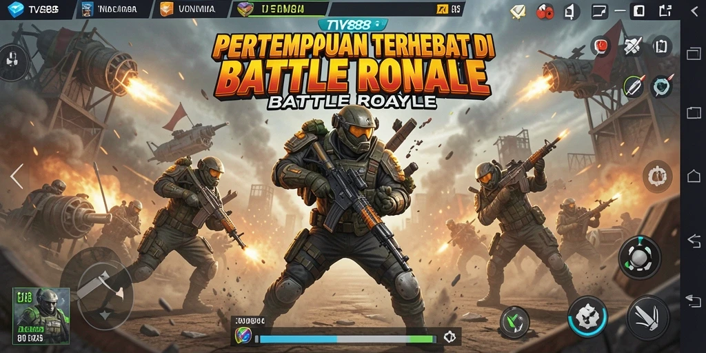 Tangkapan layar gameplay di <strong>TV888</strong> yang menunjukkan aksi seru dalam pertempuran Battle Royale.